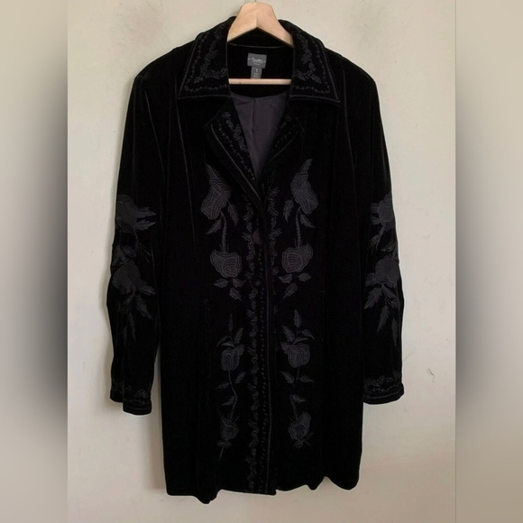 Chico's Jackets & Blazers - Chico’s Travelers Collection Soft Stretch Velvet Embroidered Button Front Jacket